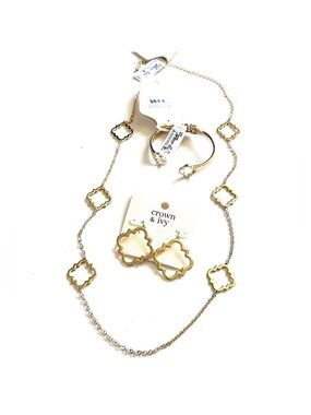 CROWN & IVY Gold Classic Jewelry Set | Necklace, Bracelet & Earrings | NWT